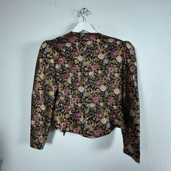 Vintage Endién Ltd. Womens Floral Brocade Jacket Size 8 Gold Double Breasted - Picture 2 of 9